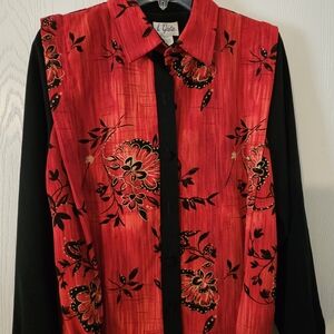 Vibrant Red/Black Floral Blouse
